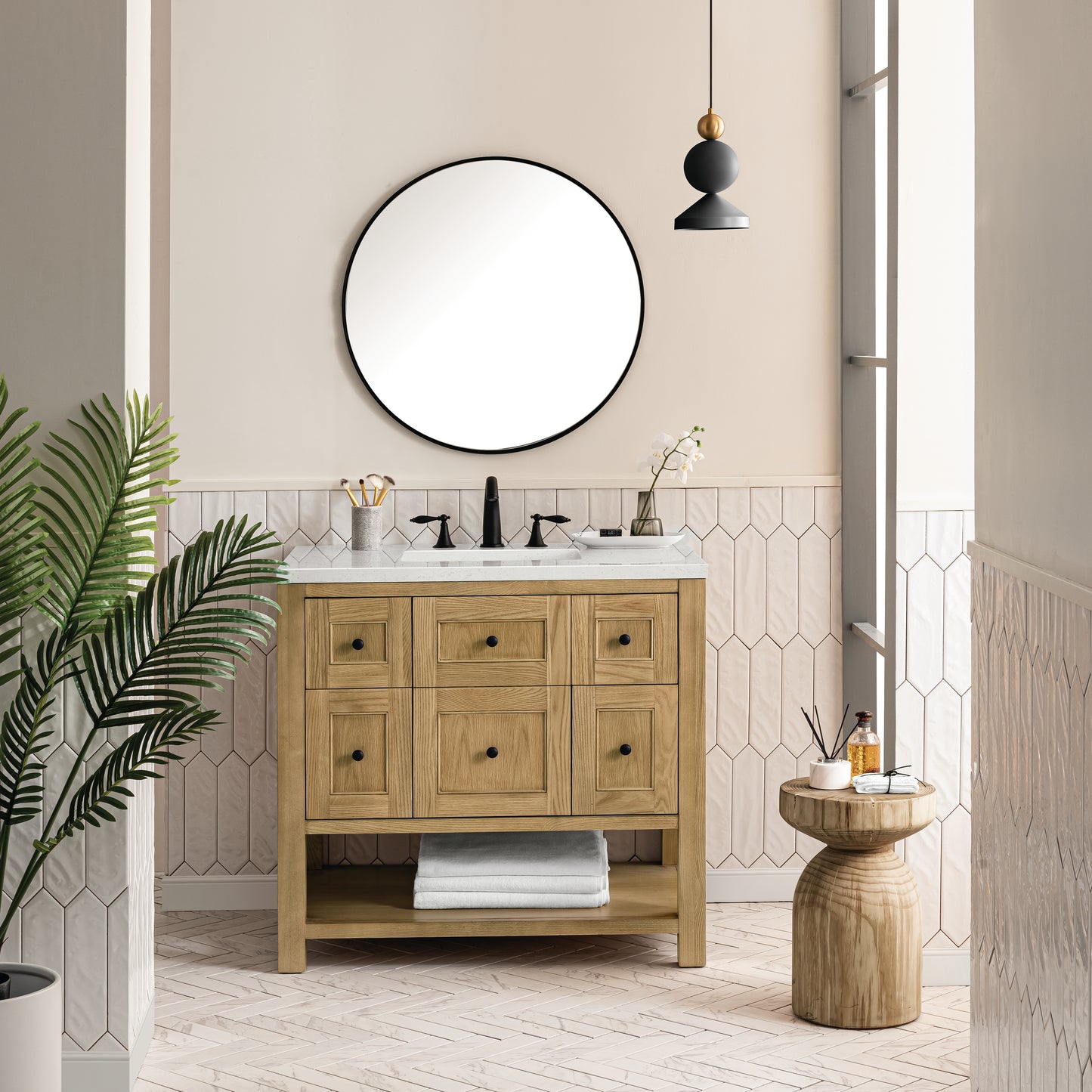 Renovate for Less Atlanta Breckenridge 36" Single Vanity, Light Natural Oak w/ 3 CM Lime Delight Top
