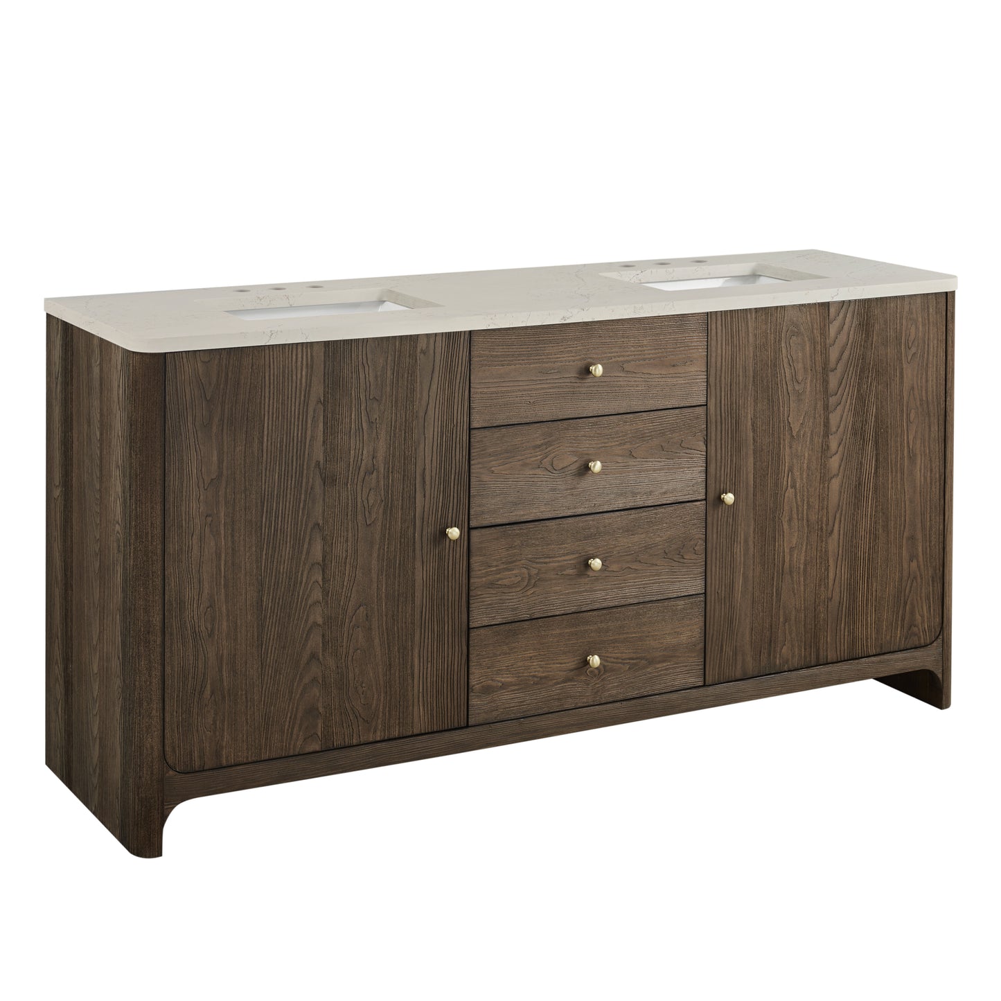 Renovate for Less Atlanta Gracyn 72" Double Vanity, Sable, w/ 3 CM Siberian Silestone Widespread Top
