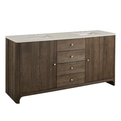 Renovate for Less Atlanta Gracyn 72" Double Vanity, Sable, w/ 3 CM Siberian Silestone Widespread Top
