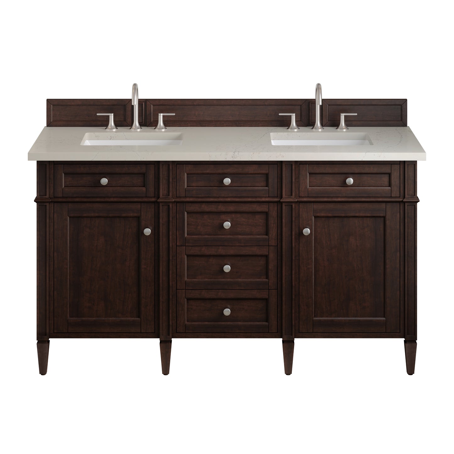 Renovate for Less Atlanta Brittany 60" Double Vanity, Burnished Mahogany, w/ 3 CM Siberian Silestone Top w/FreePower Wireless Charger