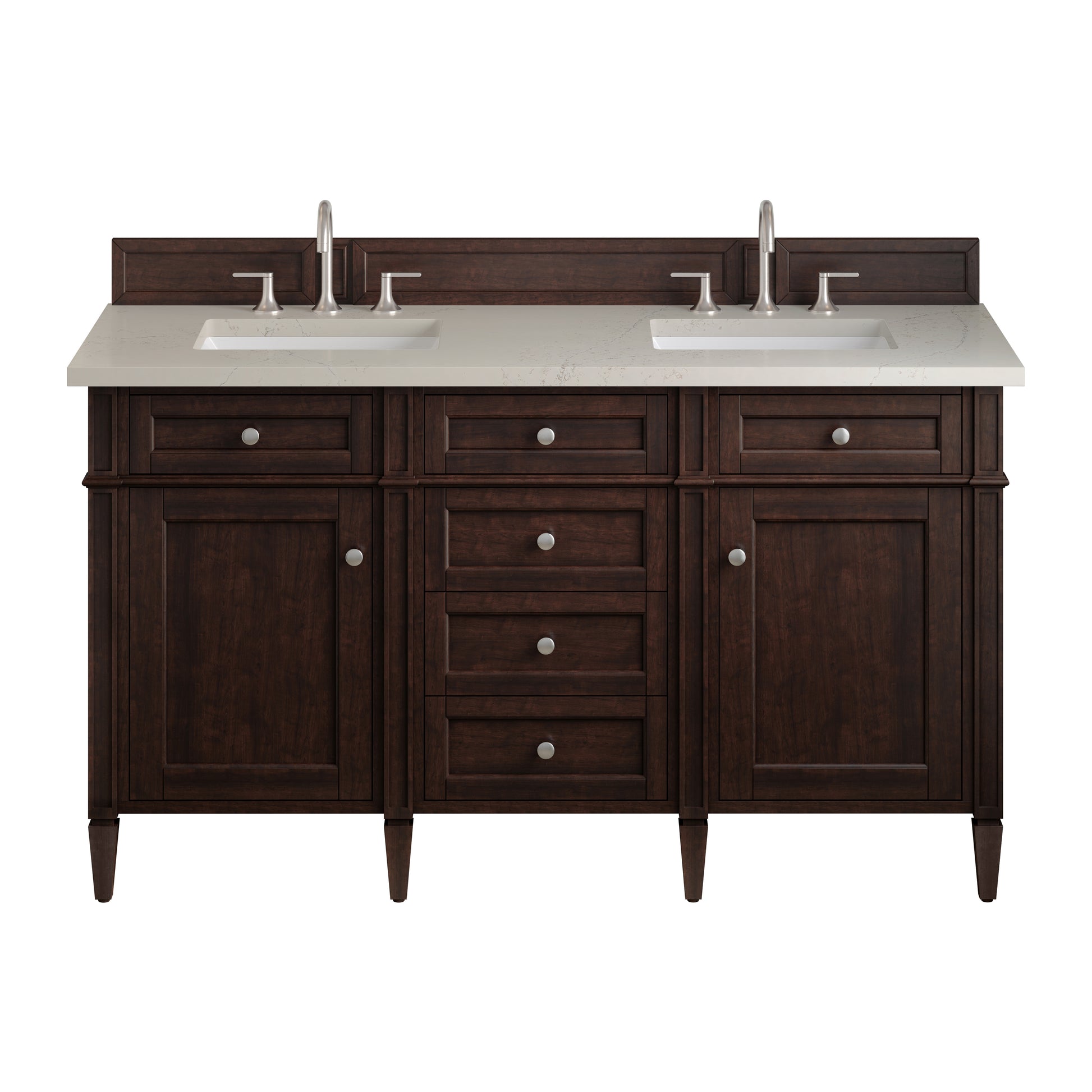 Renovate for Less Atlanta Brittany 60" Double Vanity, Burnished Mahogany, w/ 3 CM Siberian Silestone Top w/FreePower Wireless Charger