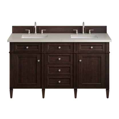 Renovate for Less Atlanta Brittany 60" Double Vanity, Burnished Mahogany, w/ 3 CM Siberian Silestone Top w/FreePower Wireless Charger