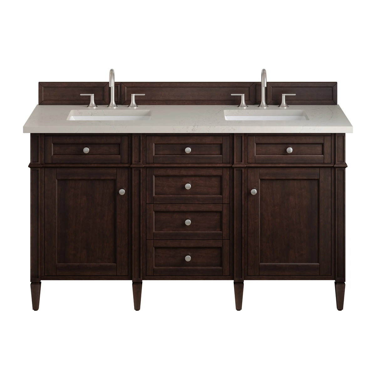 Brittany 60" Double Vanity, Burnished Mahogany, w/ 3 CM Siberian Silestone Top w/FreePower Wireless Charger
