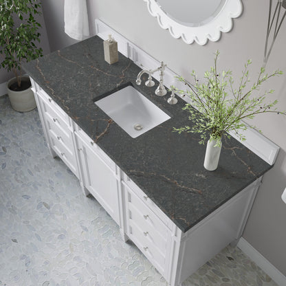 Renovate for Less Atlanta Brittany 60" Single Vanity, Bright White w/ 3 CM Parisien Bleu Silestone Top