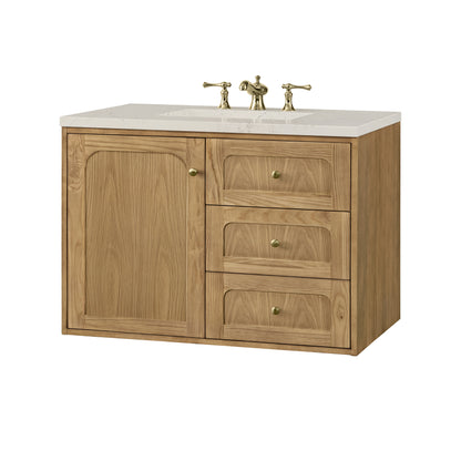 Renovate for Less Atlanta Laurent 36" Single Vanity, Light Natural Oak, w/ 3 CM Siberian Silestone Top