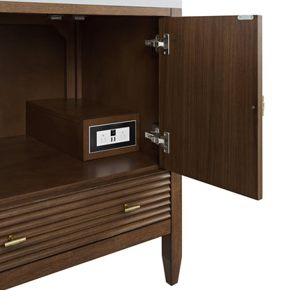 Renovate for Less Atlanta Myrrin 30" Single Vanity, Mid-Century Walnut w/ Single Hole 3 CM White Zeus Silestone Top and Matching Backsplash