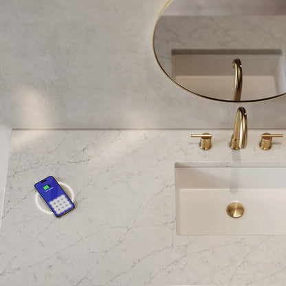 Amberly 60" Single Vanity, Mid-Century Walnut w/ 3 CM Eternal Jasmine Pearl Top w/FreePower Wireless Charger