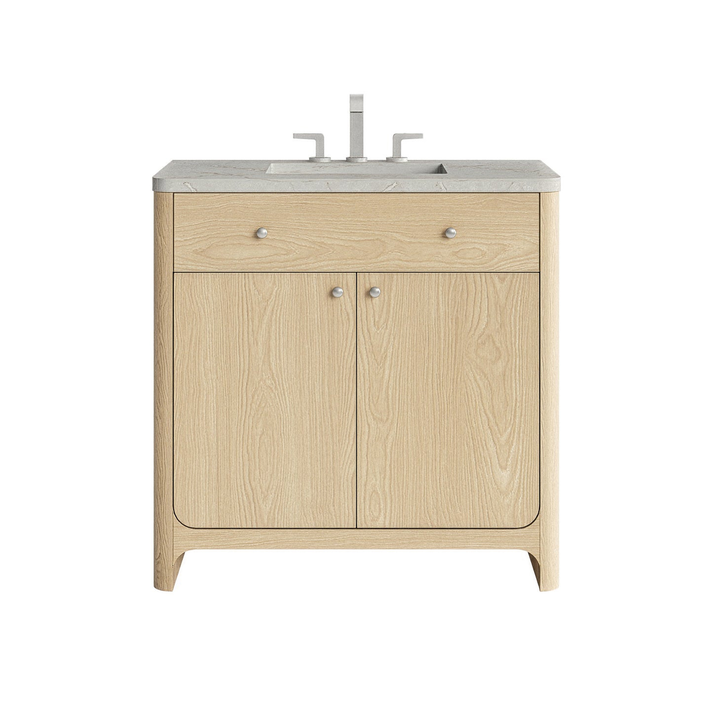 Renovate for Less Atlanta Gracyn 36" Single Vanity, Coastal Driftwood, w/ 3 CM Victorian Silver Quartz Widespread Top