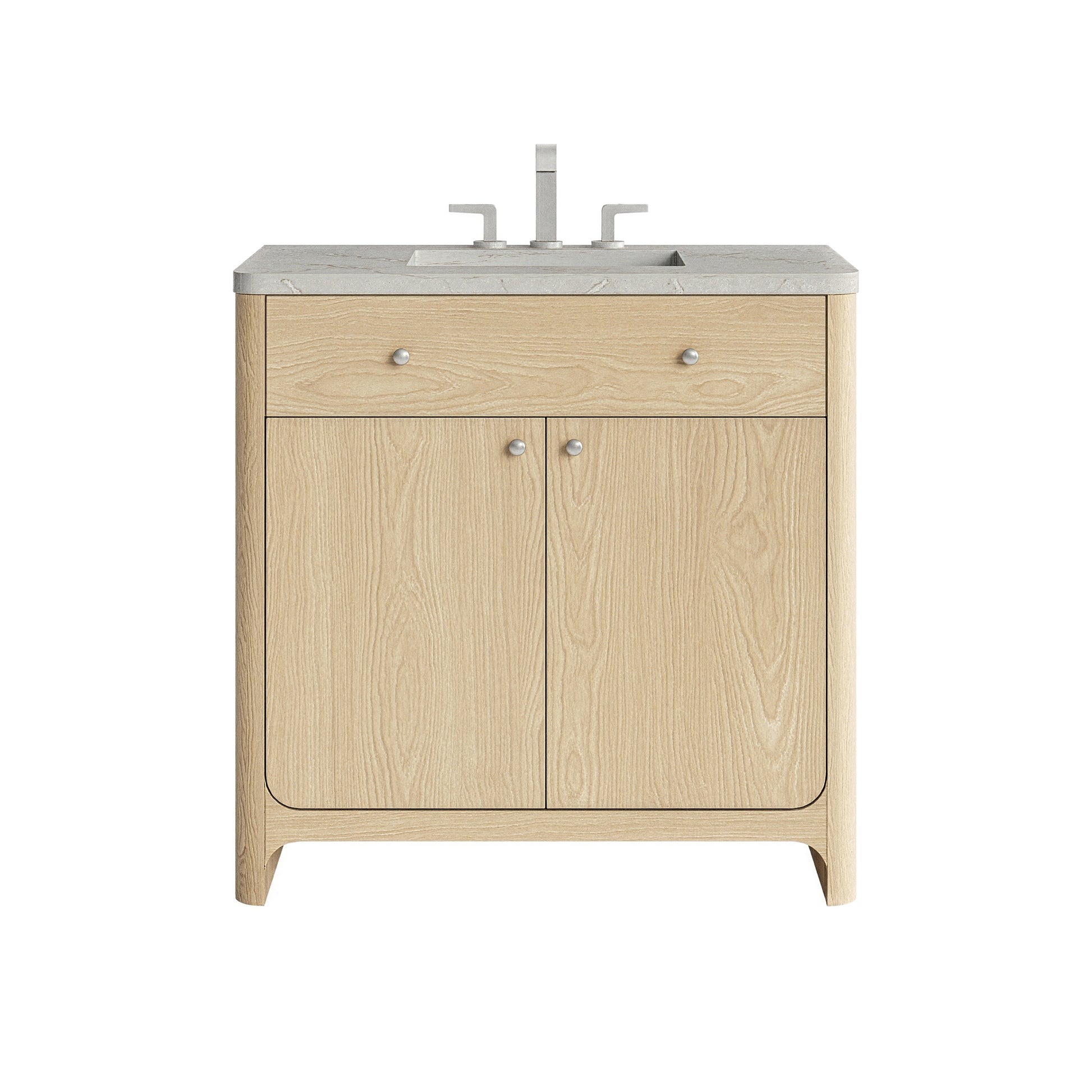 Renovate for Less Atlanta Gracyn 36" Single Vanity, Coastal Driftwood, w/ 3 CM Victorian Silver Quartz Widespread Top
