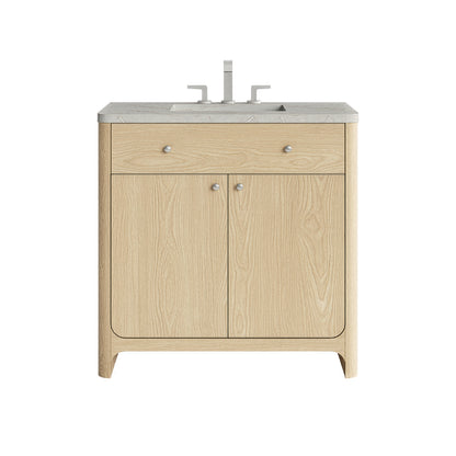 Renovate for Less Atlanta Gracyn 36" Single Vanity, Coastal Driftwood, w/ 3 CM Victorian Silver Quartz Widespread Top