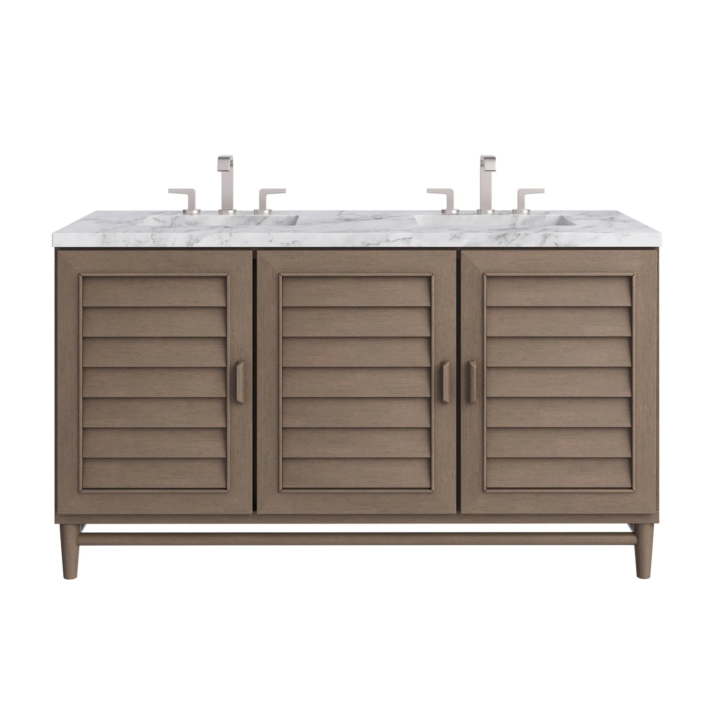 Portland 60" Double Vanity Whitewashed Walnut w/ 3 CM Carrara Marble Top