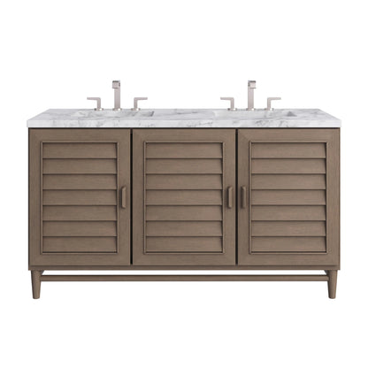 Portland 60" Double Vanity Whitewashed Walnut w/ 3 CM Carrara Marble Top