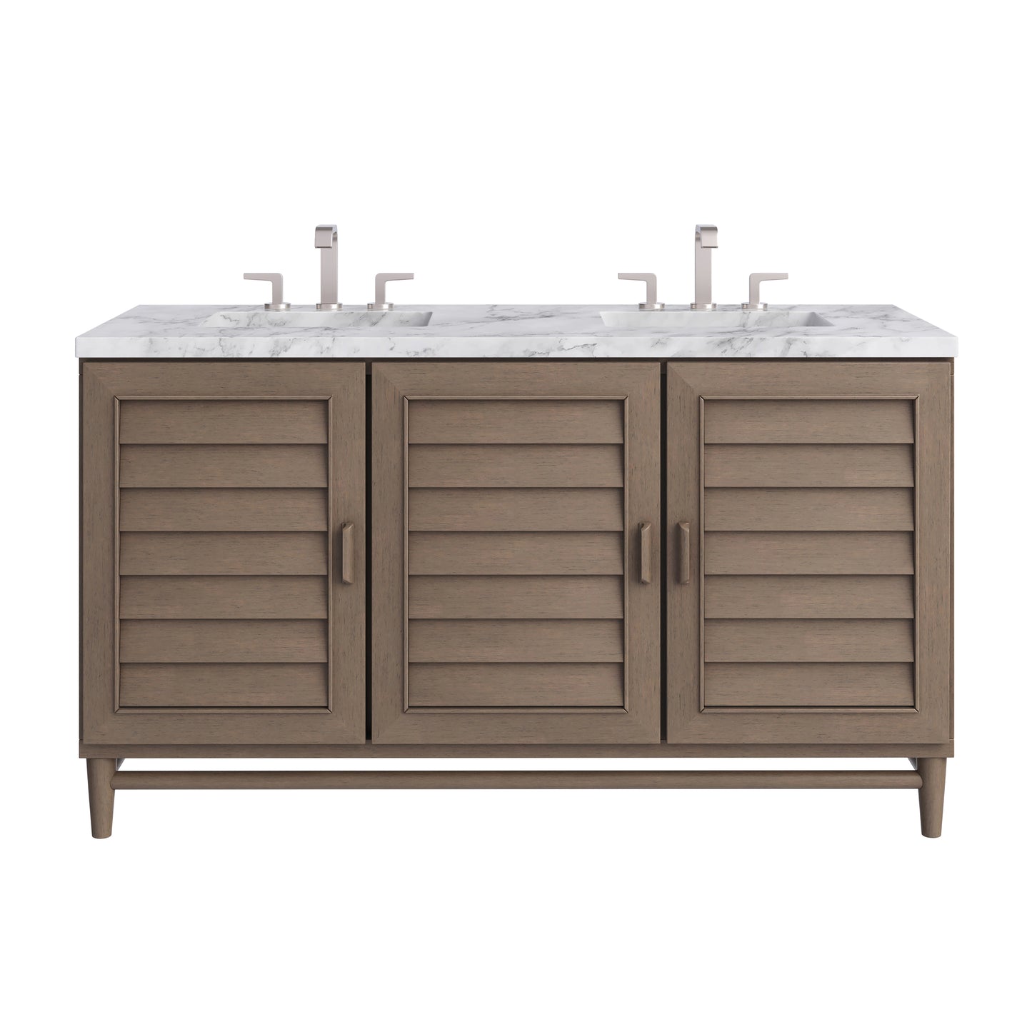 Renovate for Less Atlanta Portland 60" Double Vanity Whitewashed Walnut w/ 3 CM Carrara Marble Top