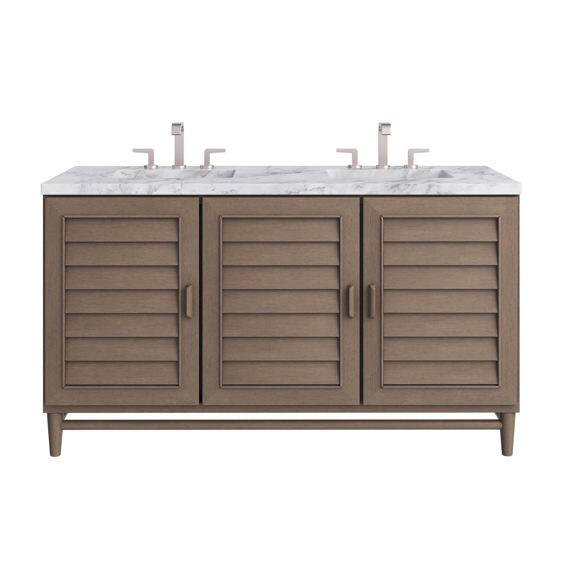 Renovate for Less Atlanta Portland 60" Double Vanity Whitewashed Walnut w/ 3 CM Carrara Marble Top