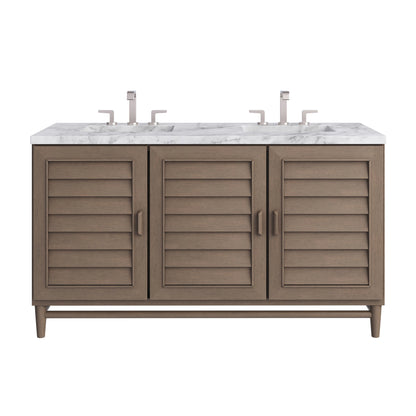 Renovate for Less Atlanta Portland 60" Double Vanity Whitewashed Walnut w/ 3 CM Carrara Marble Top