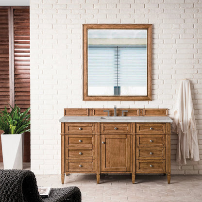 Brittany 60" Single Vanity, Saddle Brown w/ 3 CM Victorian Silver Silestone Top w/FreePower Wireless Charger