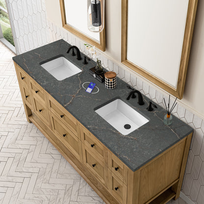 Renovate for Less Atlanta Breckenridge 72" Double Vanity, Light Natural Oak w/ 3 CM Parisien Bleu Top w/FreePower Wireless Charger
