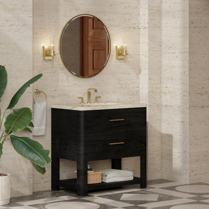 Lucian 36" Single Vanity, Carbon Oak, w/ 3 CM Tajnar Eclos Widespread Top