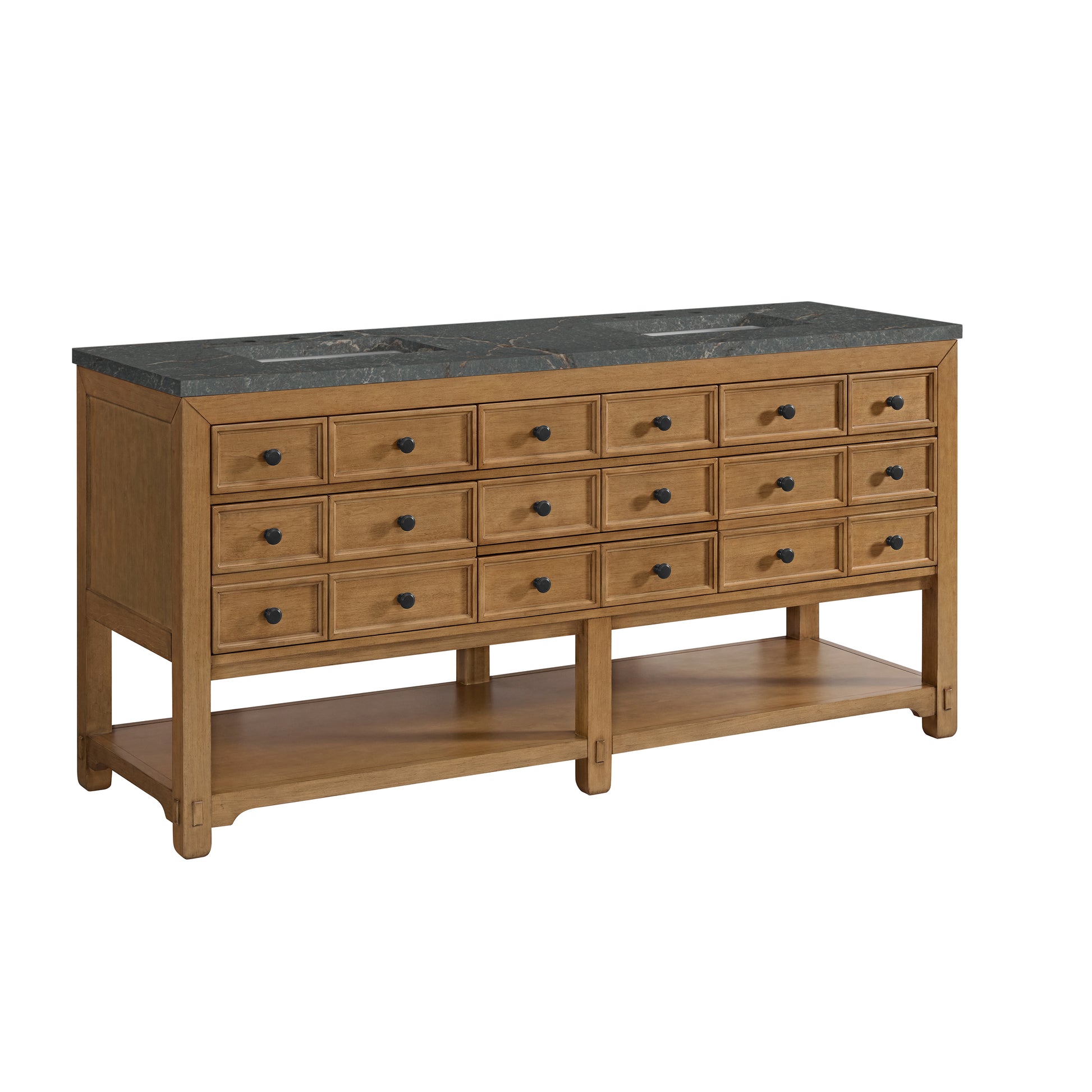 Renovate for Less Atlanta Malibu 72" Double Vanity, Amber Birch w/ 3 CM Parisien Bleu Top