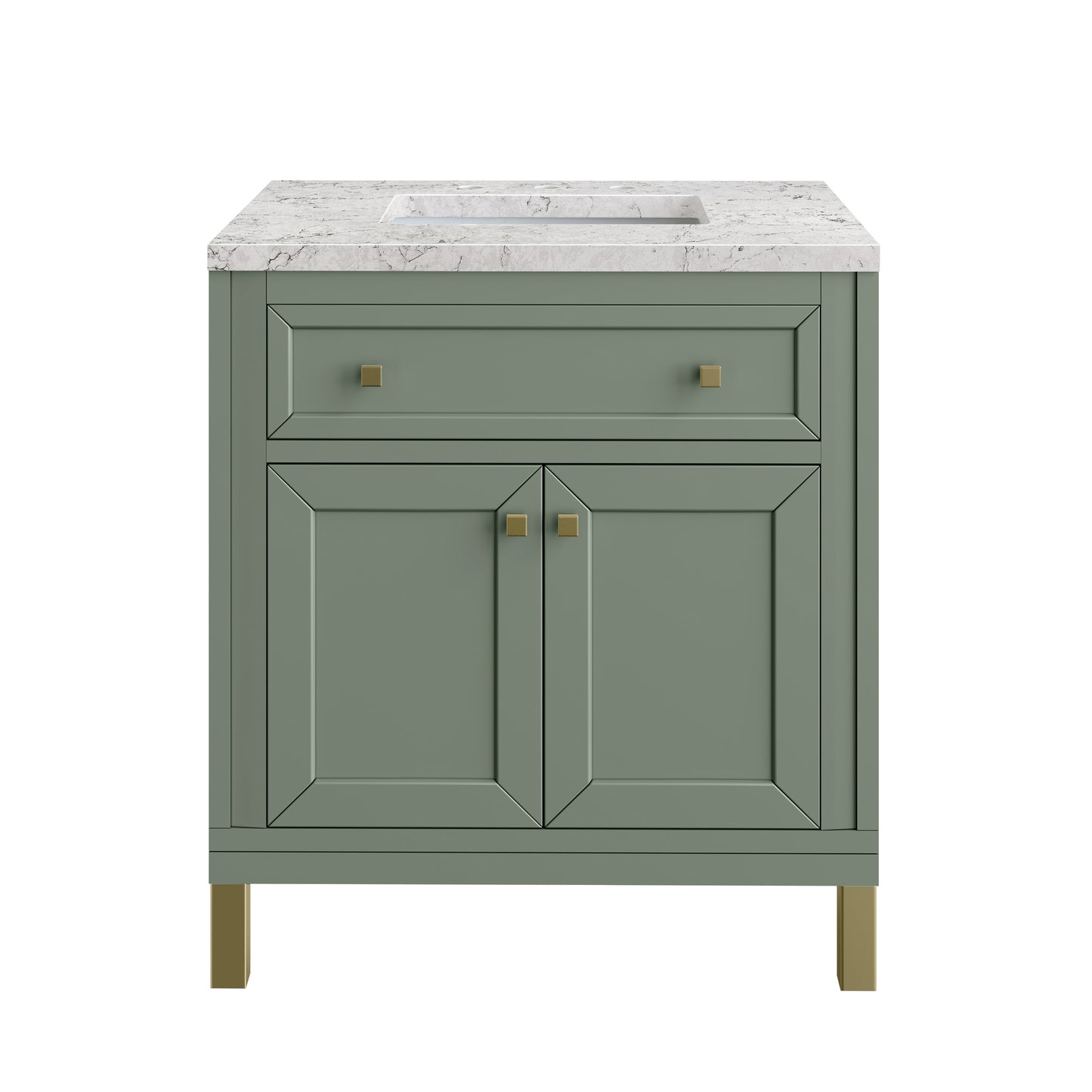 Renovate for Less Atlanta Chicago 30" Single Vanity, Smokey Celadon, w/ 3 CM Eternal Jasmine Pearl Silestone® Top