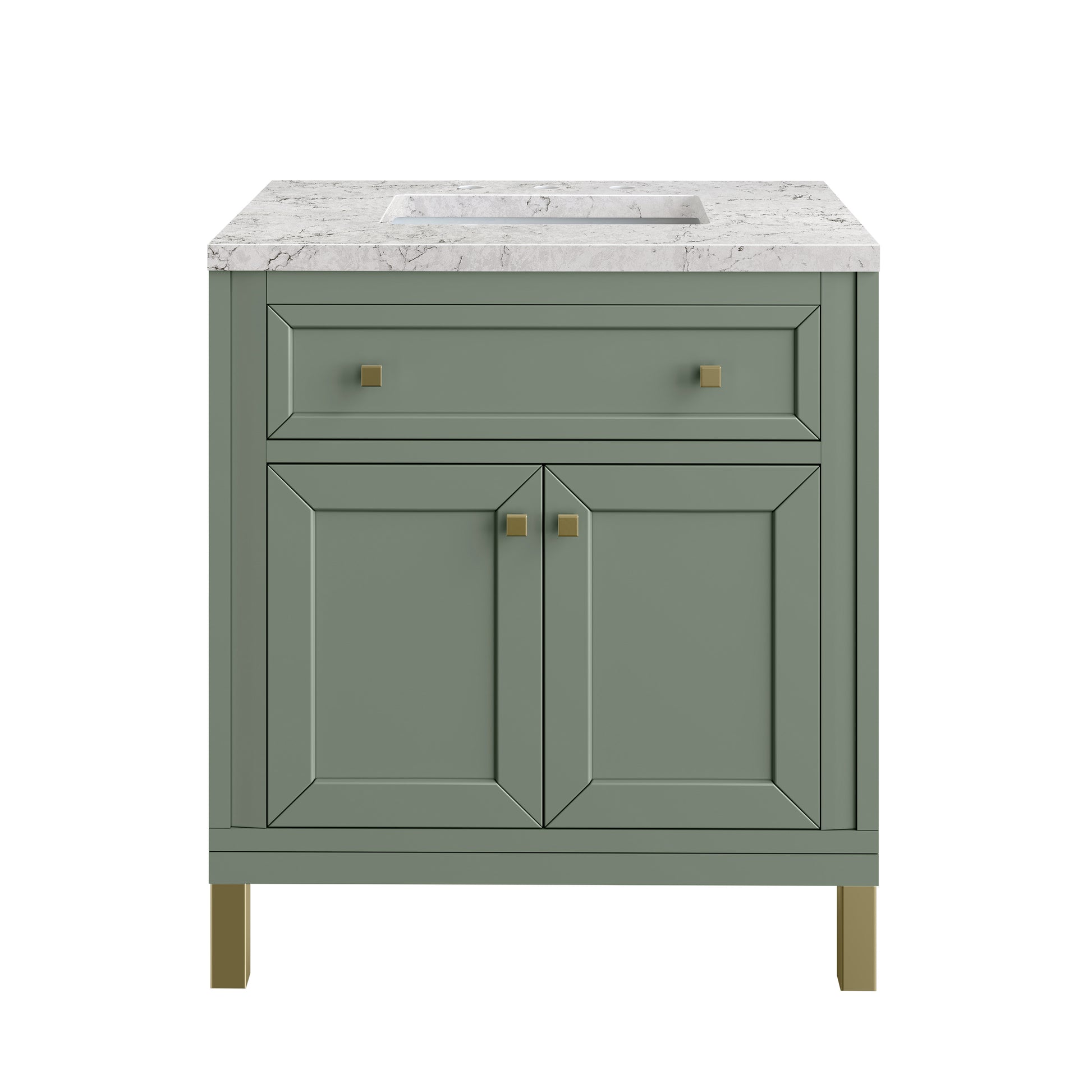 Renovate for Less Atlanta Chicago 30" Single Vanity, Smokey Celadon, w/ 3 CM Eternal Jasmine Pearl Silestone® Top