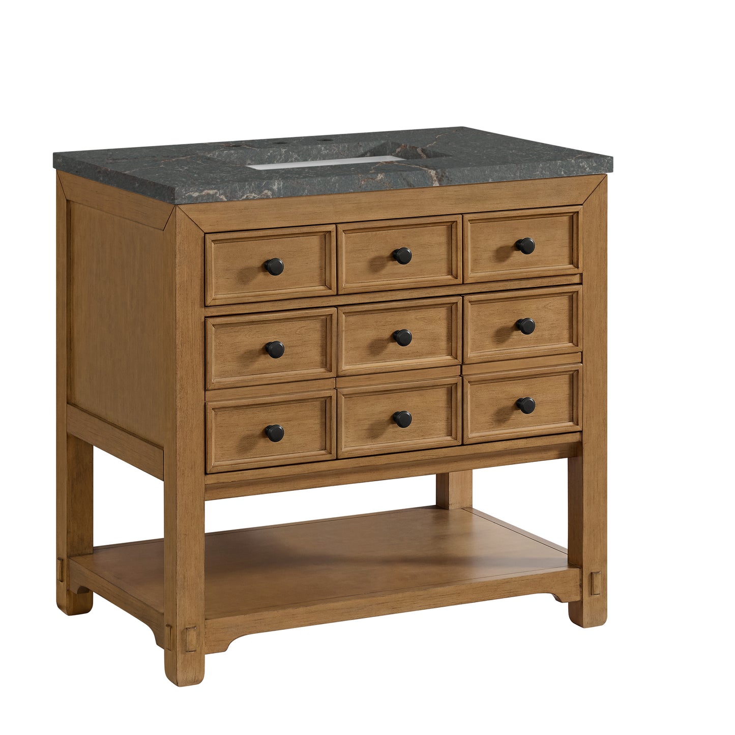 Renovate for Less Atlanta Malibu 36" Single Vanity, Amber Birch w/ 3 CM Parisien Bleu Top