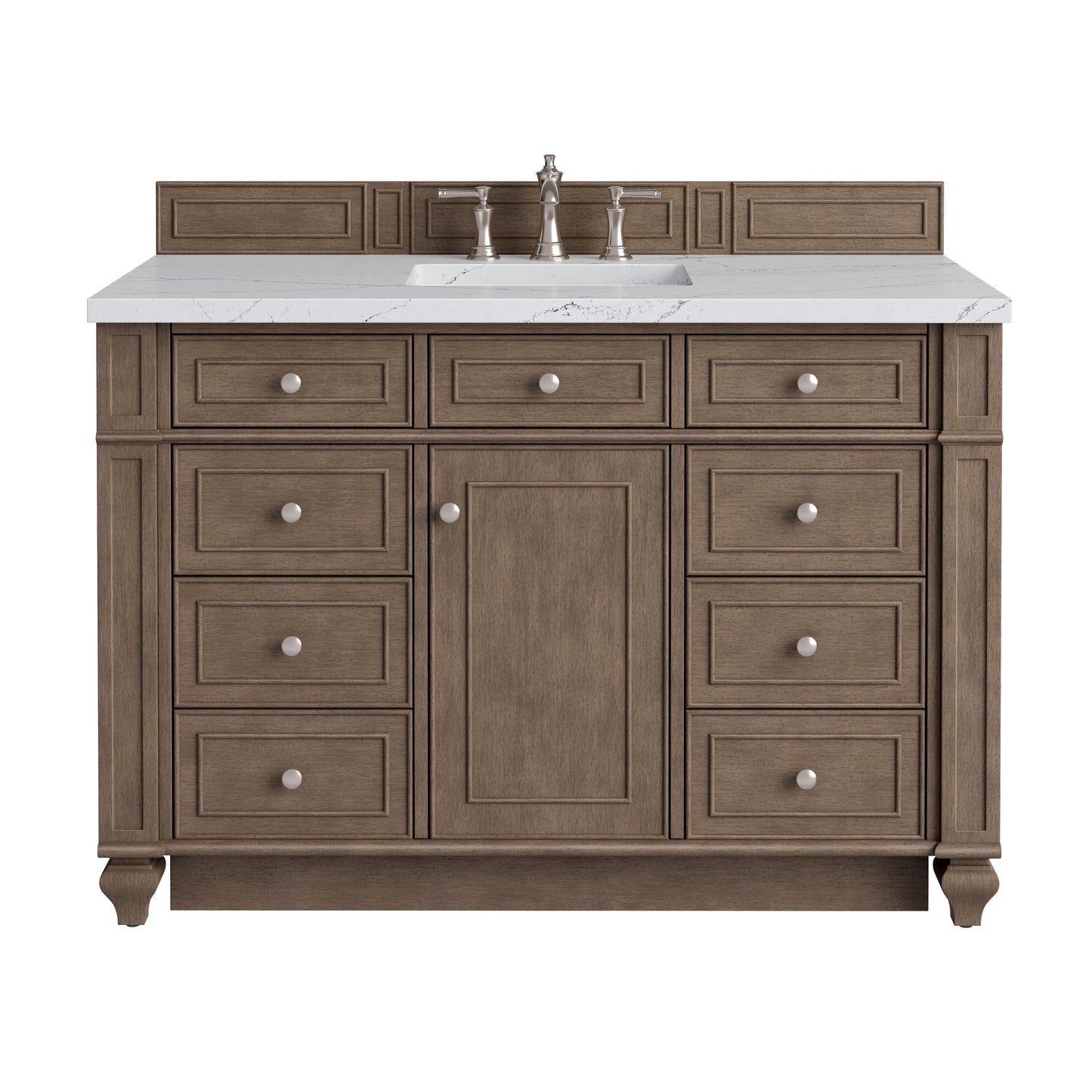 Renovate for Less Atlanta Bristol 48" Single Vanity, Whitewashed Walnut w/ 3 CM Ethereal Noctis Silestone Top