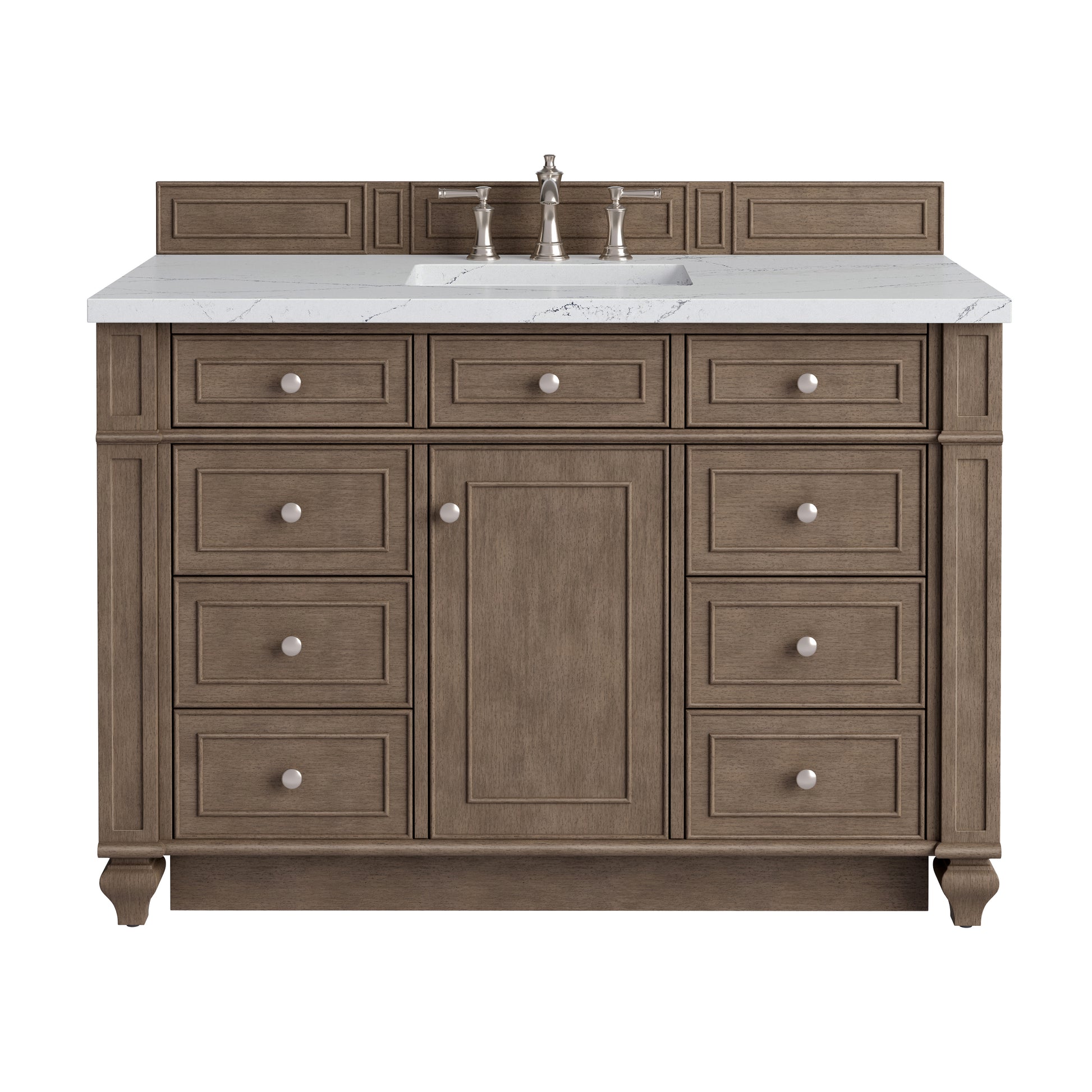 Renovate for Less Atlanta Bristol 48" Single Vanity, Whitewashed Walnut w/ 3 CM Ethereal Noctis Silestone Top