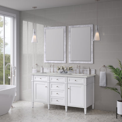 Renovate for Less Atlanta Brittany 60" Double Vanity, Bright White Vanity w/ 3 CM Lime Delight Silestone Top