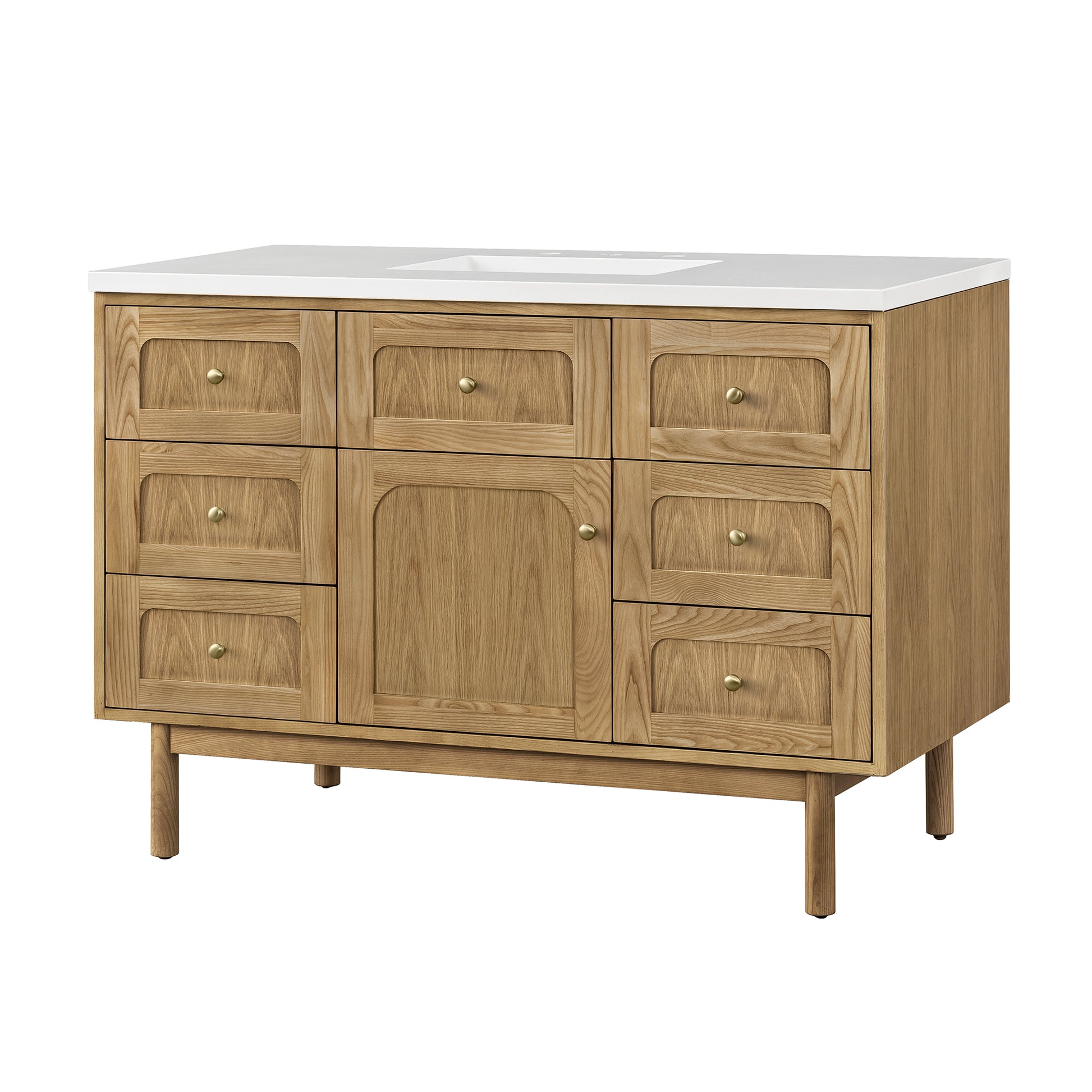Renovate for Less Atlanta Laurent 48" Single Vanity, Light Natural Oak w/ 3 CM White Zeus Top