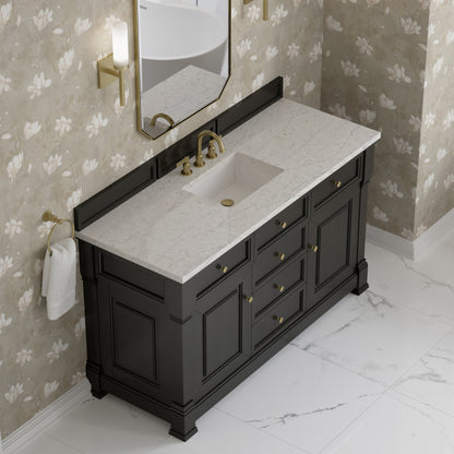 Renovate for Less Atlanta Brookfield 60" Single Vanity, Black Onyx w/3CM Eternal Jasmine Pearl Silestone Top w/ FreePower Wireless Charger