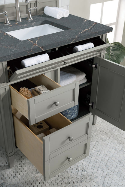 Renovate for Less Atlanta Brittany 36" Single Vanity, Urban Gray w/ 3 CM Parisien Bleu Silestone Top