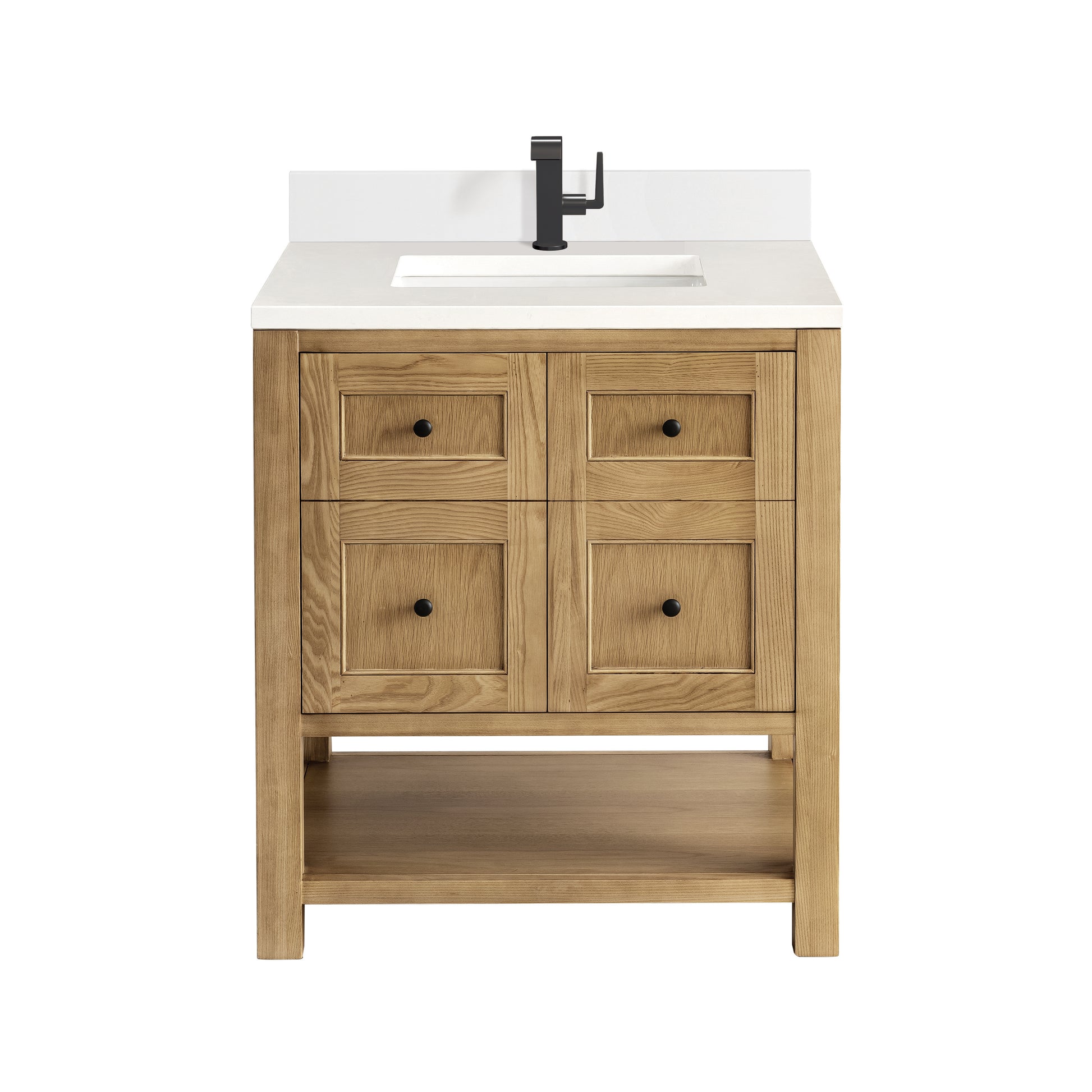 Renovate for Less Atlanta Breckenridge 30" Single Vanity, Light Natural Oak w/ Single Hole 3 CM White Zeus Top & Backsplash