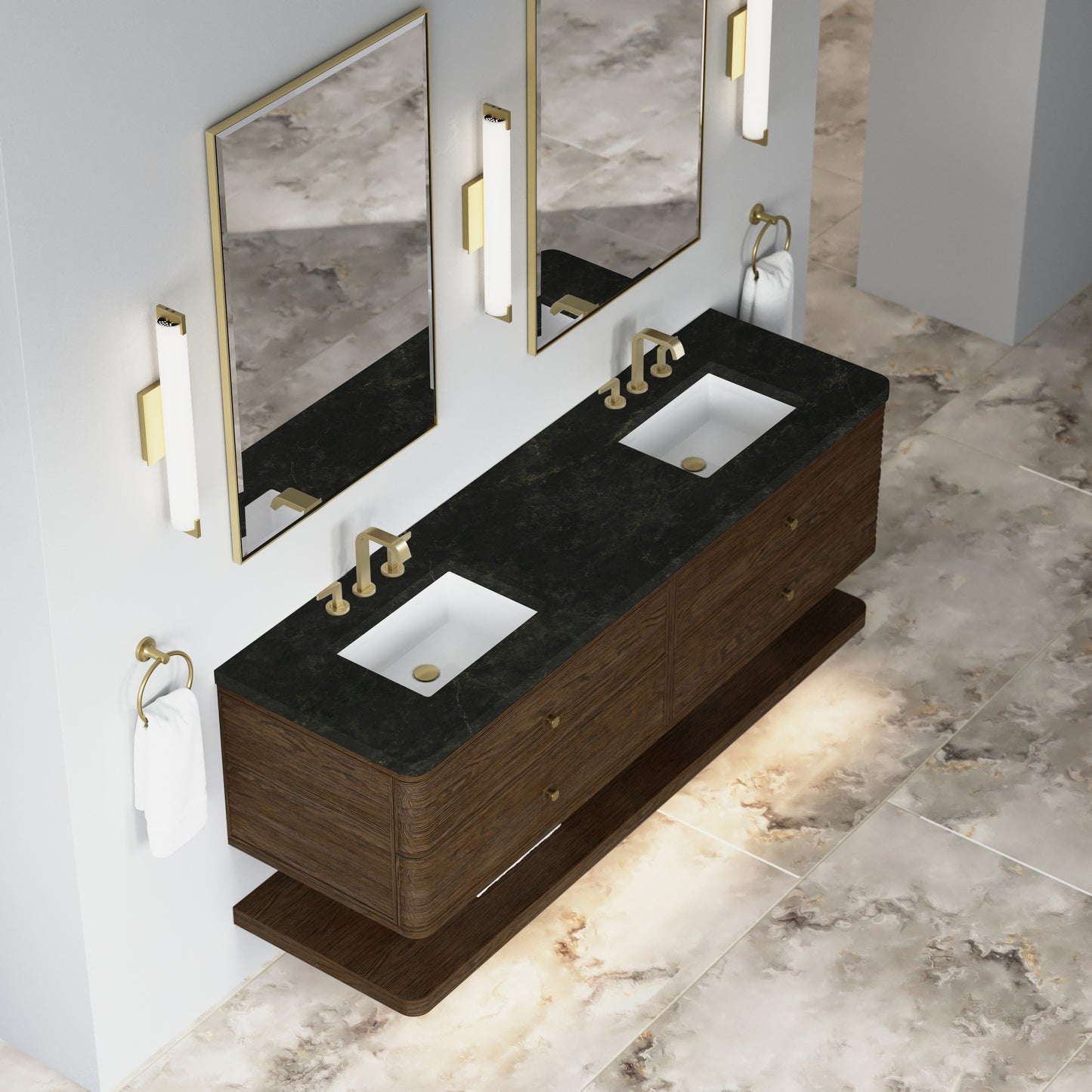 Renovate for Less Atlanta Allamari 72" Double Vanity, Sable w/ 3 CM Phantome Eclos Top