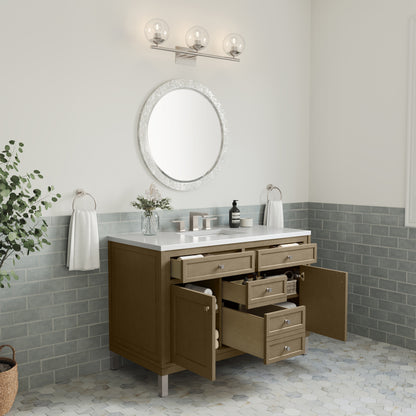 Renovate for Less Atlanta Chicago 48" Single Vanity, Walnut Whisper, w/ 3 CM White Zeus Silestone® Top