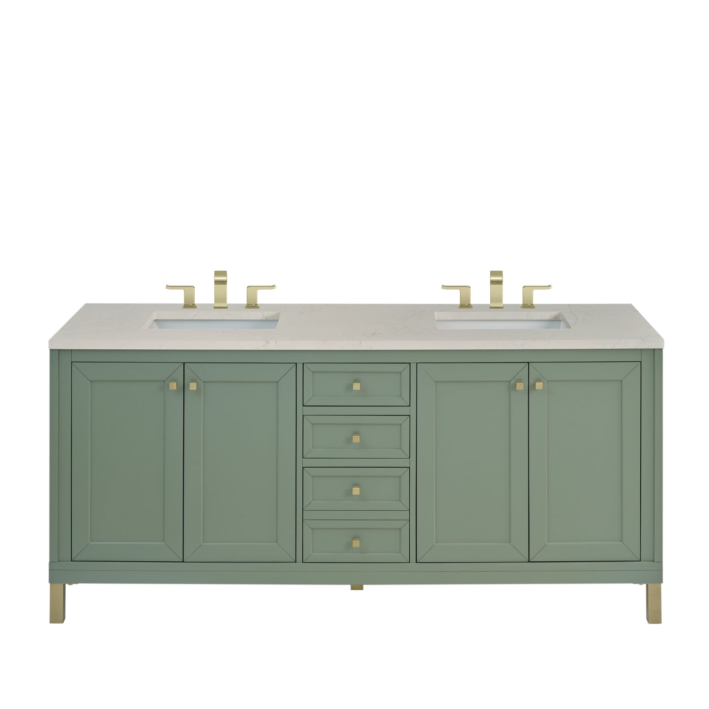 Renovate for Less Atlanta Chicago 72" Double Vanity, Smokey Celadon, w/ 3 CM Siberian Silestone Top w/FreePower Wireless Charger
