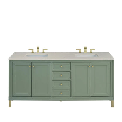 Chicago 72" Double Vanity, Smokey Celadon, w/ 3 CM Siberian Silestone Top w/FreePower Wireless Charger
