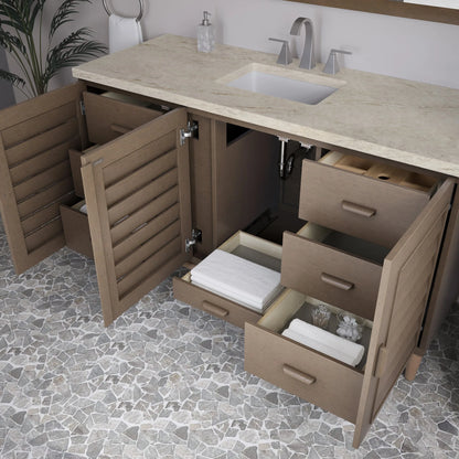 Portland 60" Single Vanity, Whitewashed Walnut, w/ 3 CM Tajnar Eclos Top w/FreePower Wireless Charger