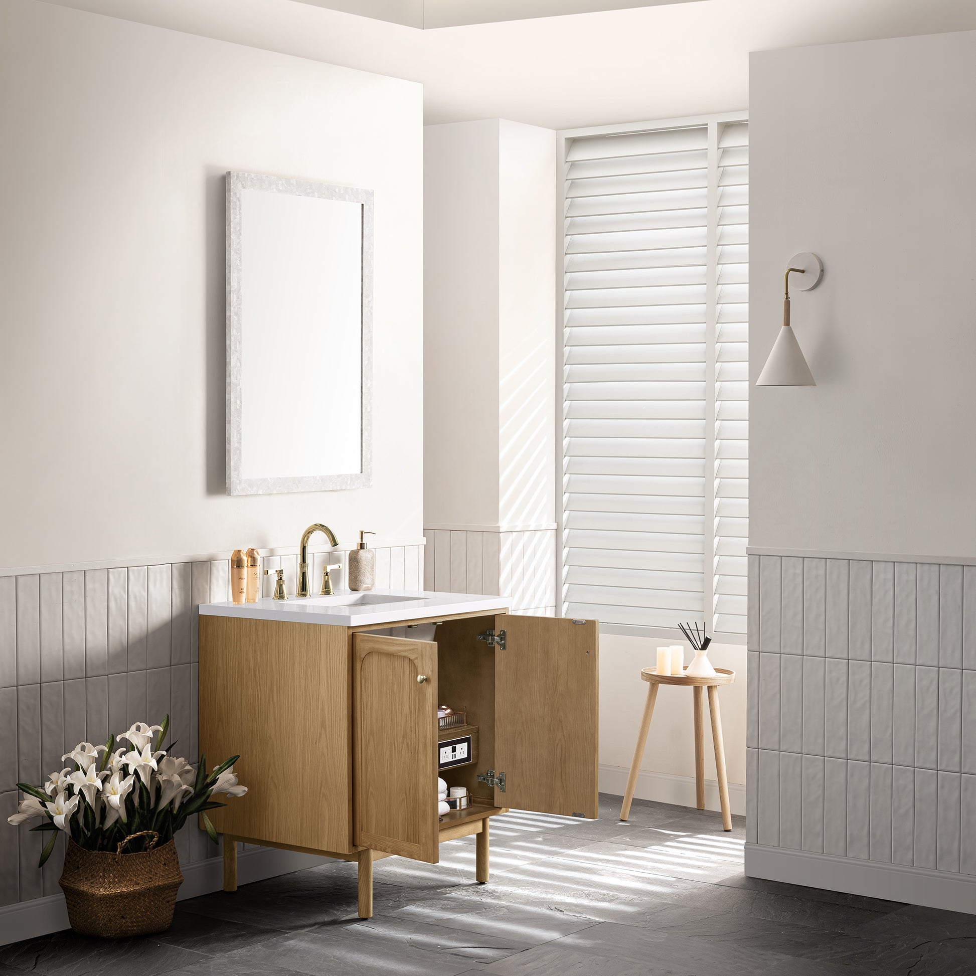 Renovate for Less Atlanta Laurent 30" Single Vanity, Light Natural Oak w/ 3 CM White Zeus Top