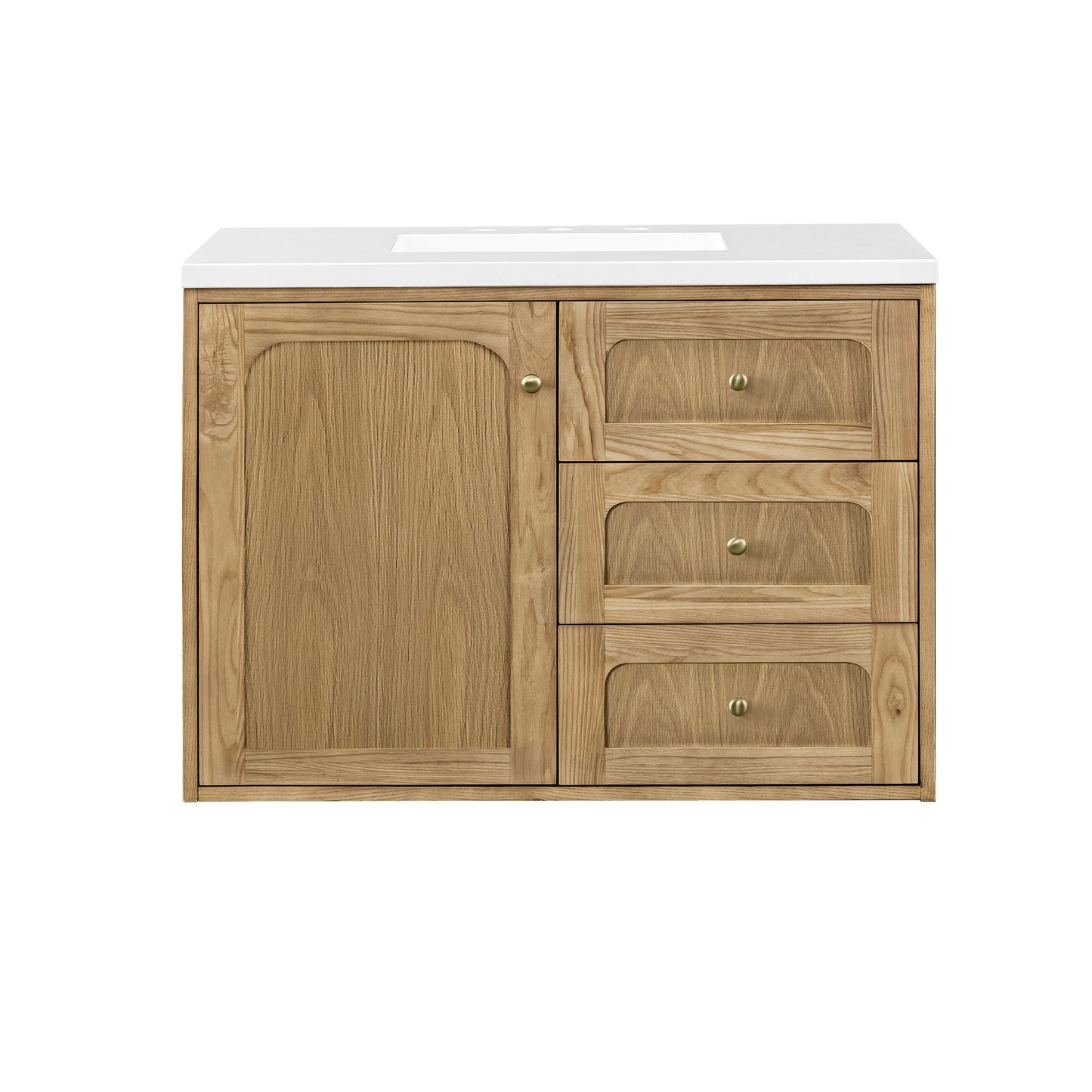 Renovate for Less Atlanta Laurent 36" Single Vanity, Light Natural Oak w/ 3 CM White Zeus Top
