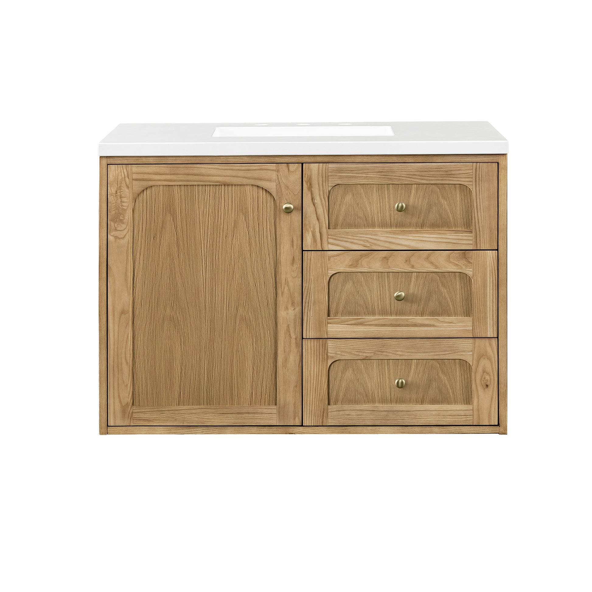 Renovate for Less Atlanta Laurent 36" Single Vanity, Light Natural Oak w/ 3 CM White Zeus Top
