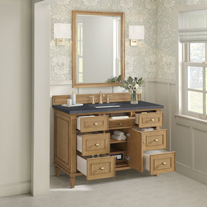 Renovate for Less Atlanta Lorelai 48" Single Vanity, Light Natural Oak w/ 3 CM Charcoal Soapstone Silestone Top