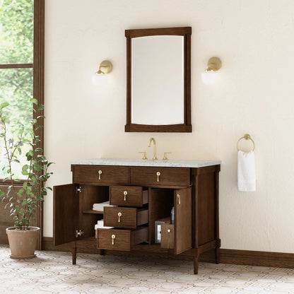 Kinnsden 48" Single Vanity, Sable Oak w/ 3 CM Eternal Jasmine Pearl Silestone Top w/FreePower Wireless Charger