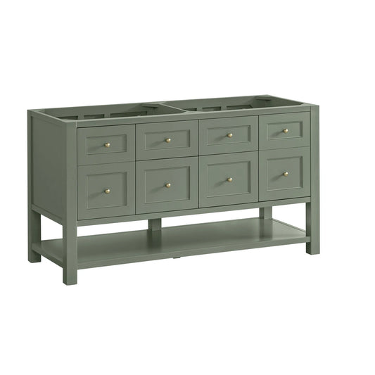 Breckenridge 60" Double Vanity, Smokey Celadon, w/ 3 CM Carrara Marble Top