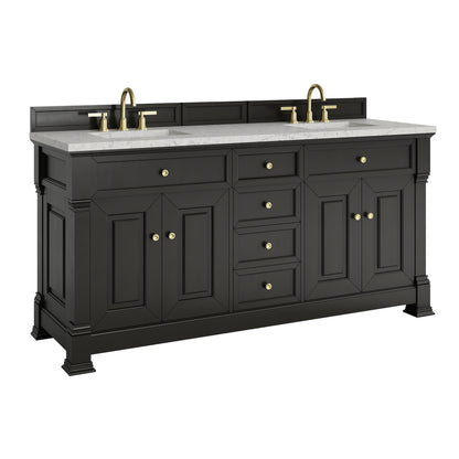 Renovate for Less Atlanta Brookfield 72" Double Vanity, Black Onyx w/ 3 CM Eternal Jasmine Pearl Silestone Top w/ FreePower Wireless Charger