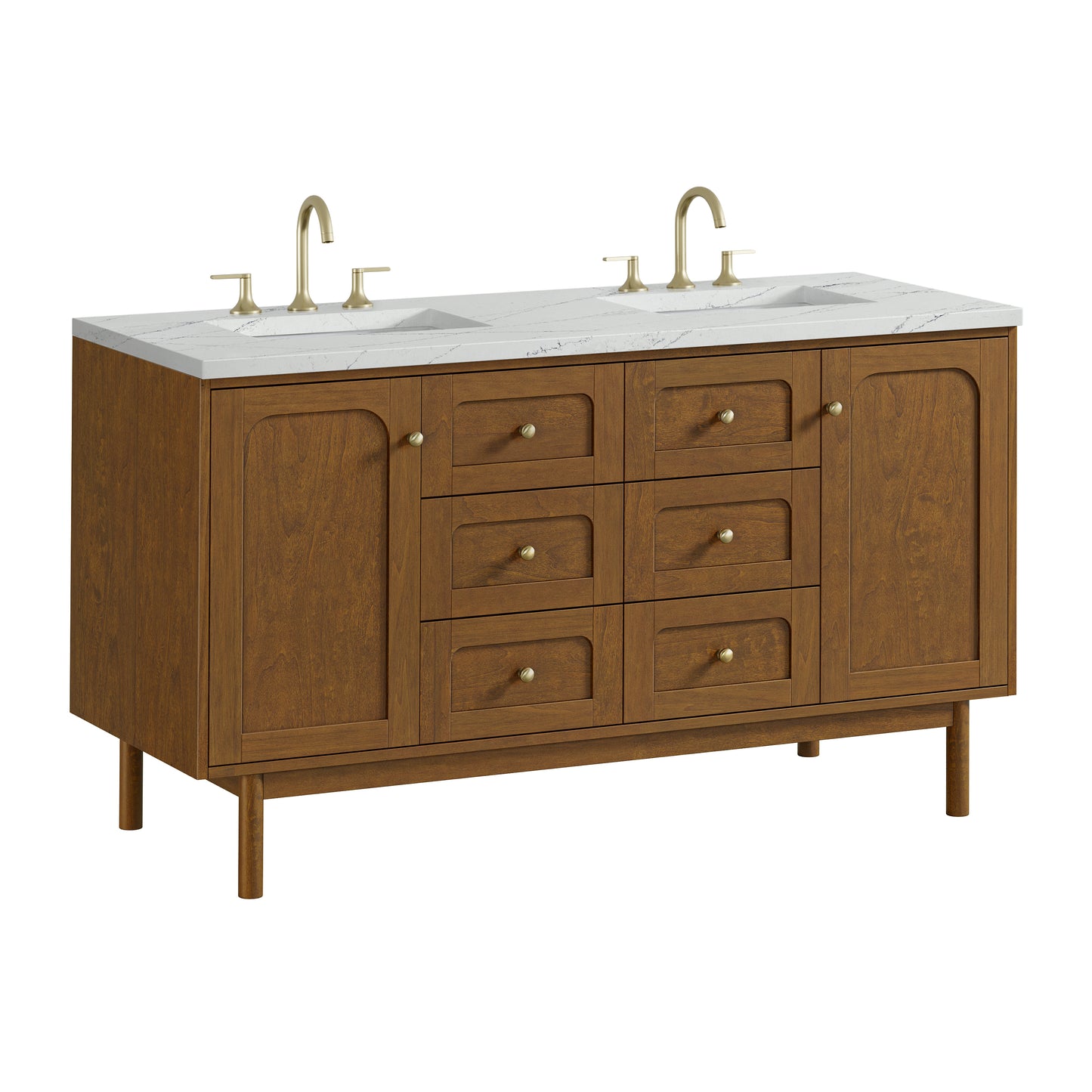 Renovate for Less Atlanta Laurent 60" Double Vanity, Honey Oak w/ 3 CM Ethereal Noctis Silestone Top w/FreePower Wireless Charger