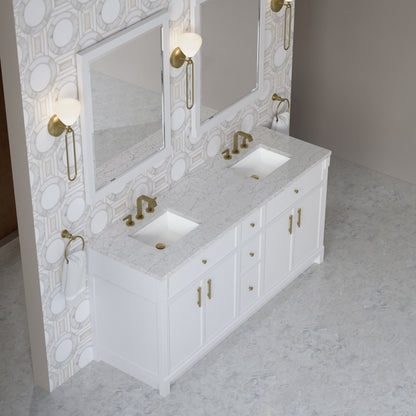 Renovate for Less Atlanta Bellshire 72" Double Vanity, Bright White w/ 3 CM Eternal Jasmine Pearl Silestone Top