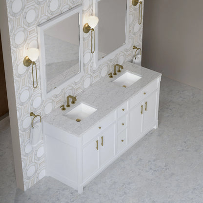 Bellshire 72" Double Vanity, Bright White w/ 3 CM Eternal Jasmine Pearl Silestone Top