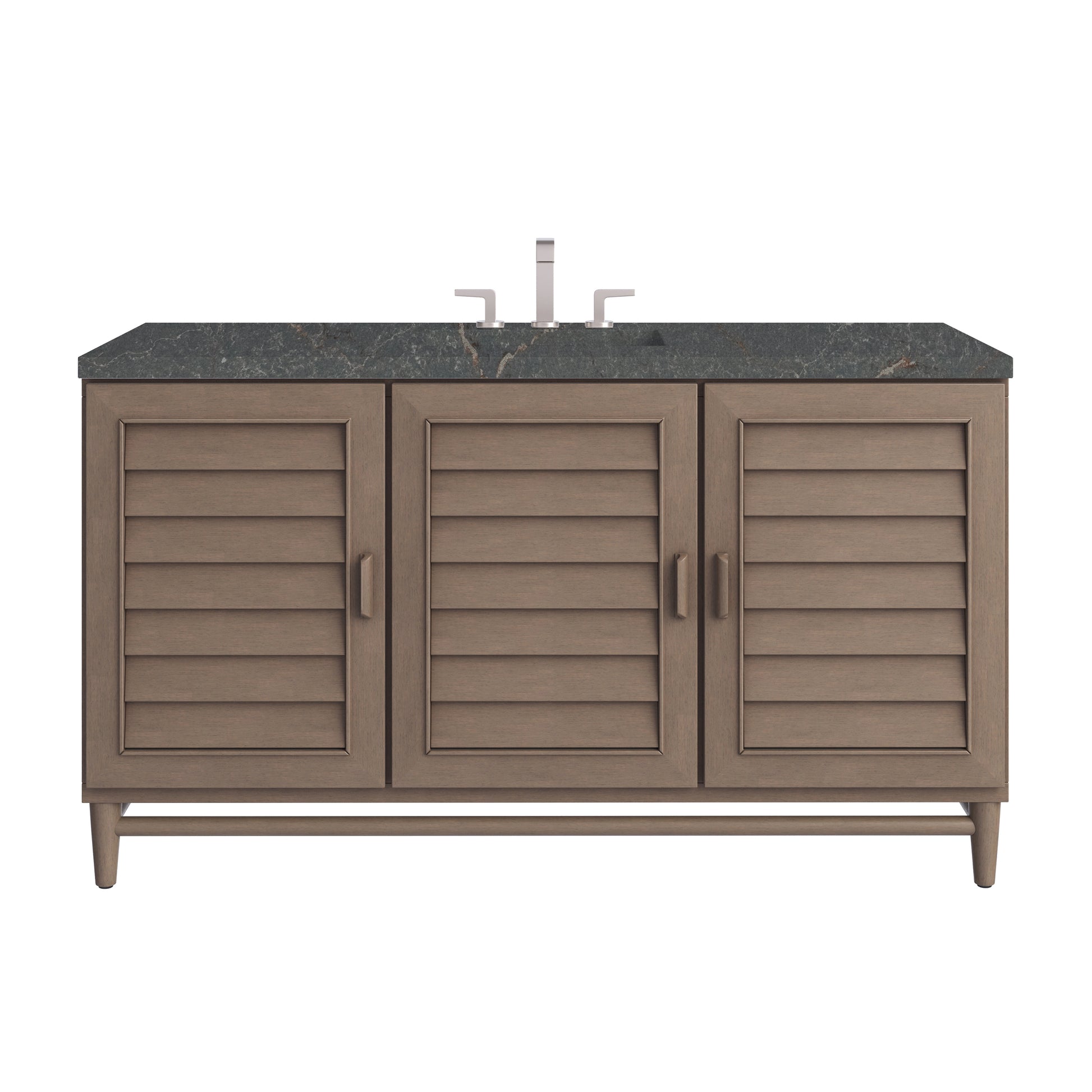 Renovate for Less Atlanta Portland 60" Single Vanity Whitewashed Walnut w/ 3 CM Parisien Bleu Silestone Top w/FreePower Wireless Charger