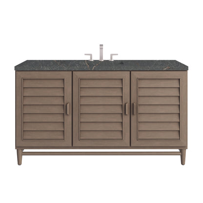 Renovate for Less Atlanta Portland 60" Single Vanity Whitewashed Walnut w/ 3 CM Parisien Bleu Silestone Top w/FreePower Wireless Charger